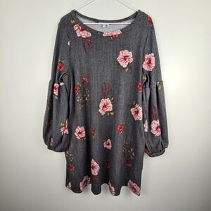 White Birch Womens Floral Long Bell Sleeve Flowy Dress Size XL Gray Soft Pockets